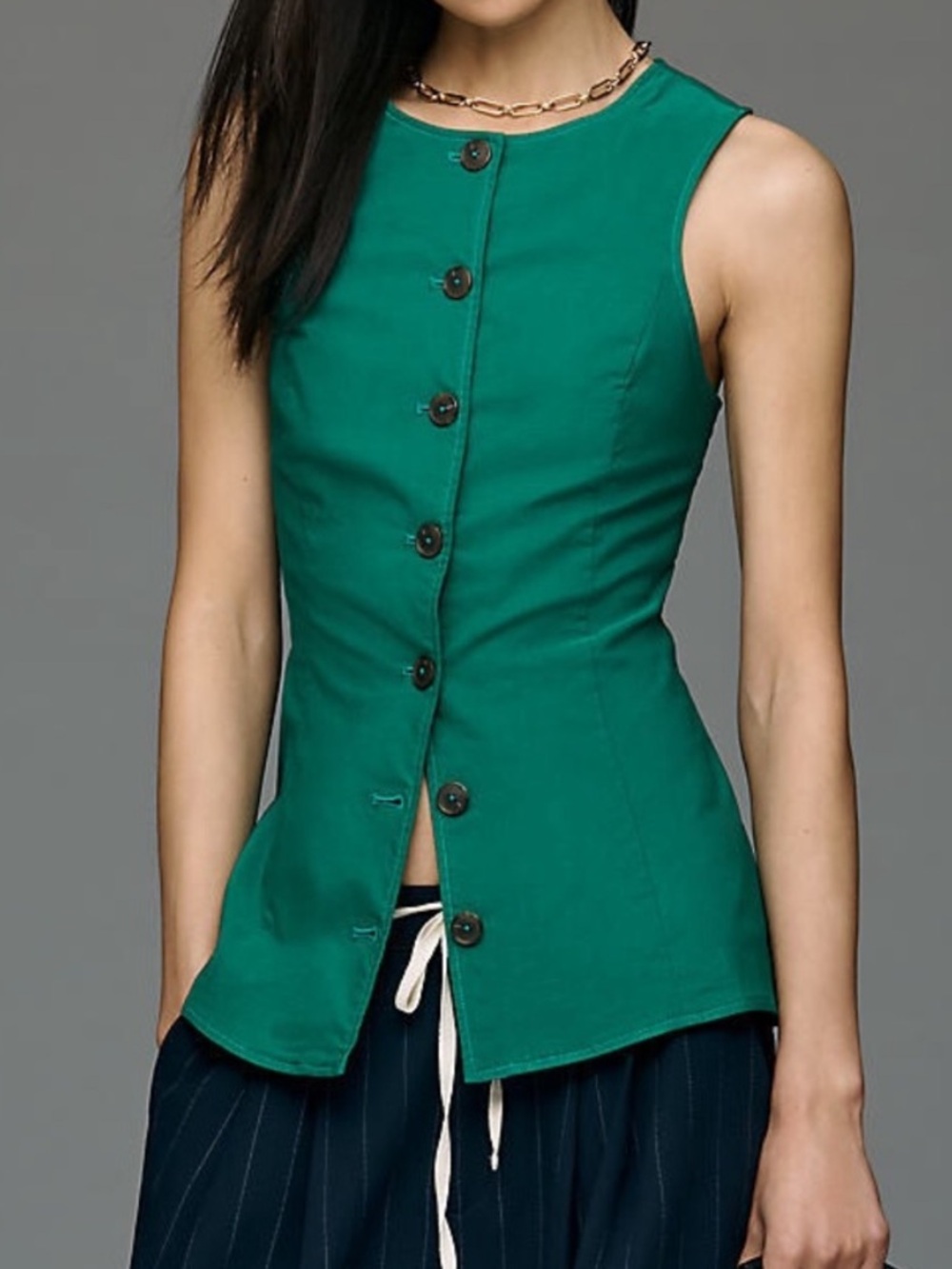 Anthropologie Maeve Kelly Green Button Up Vest